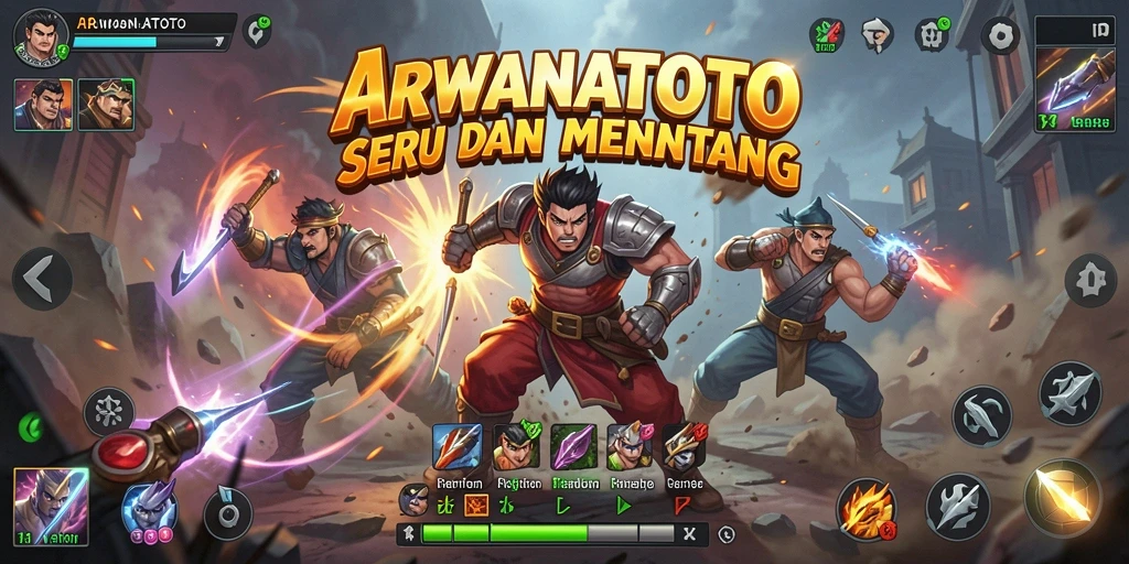 Tangkapan layar utama ARWANATOTO menampilkan pertarungan mendebarkan antara karakter-karakter kuat.