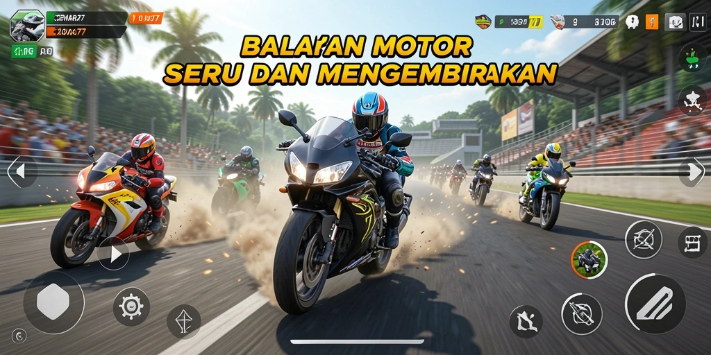 Screenshot gameplay CEMARA77 yang menampilkan aksi balapan motor seru.