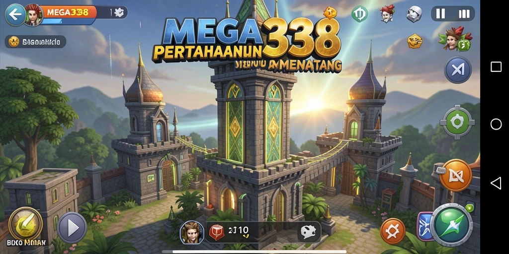 Tangkapan layar gameplay MEGA338 yang menampilkan strategi Tower Defense.