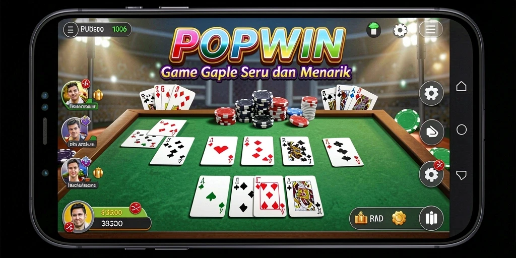 Screenshot utama gameplay <strong>POPWIN</strong> menampilkan permainan Gaple yang menarik.