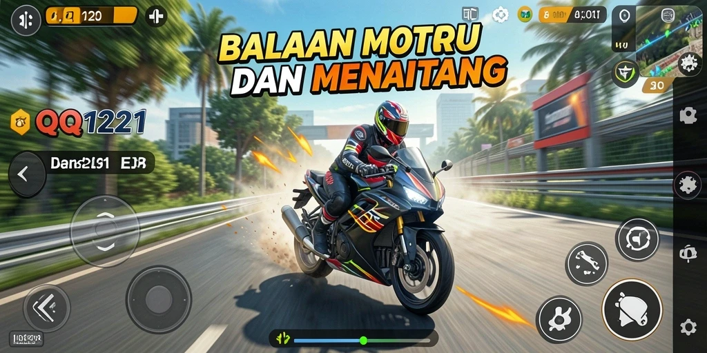 Tampilan gameplay menegangkan dari balapan motor di QQ1221.