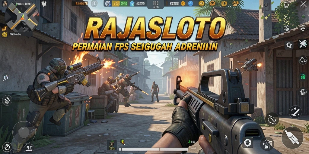 Tampilan gameplay RAJASLOTO yang seru dan intens di medan perang FPS.