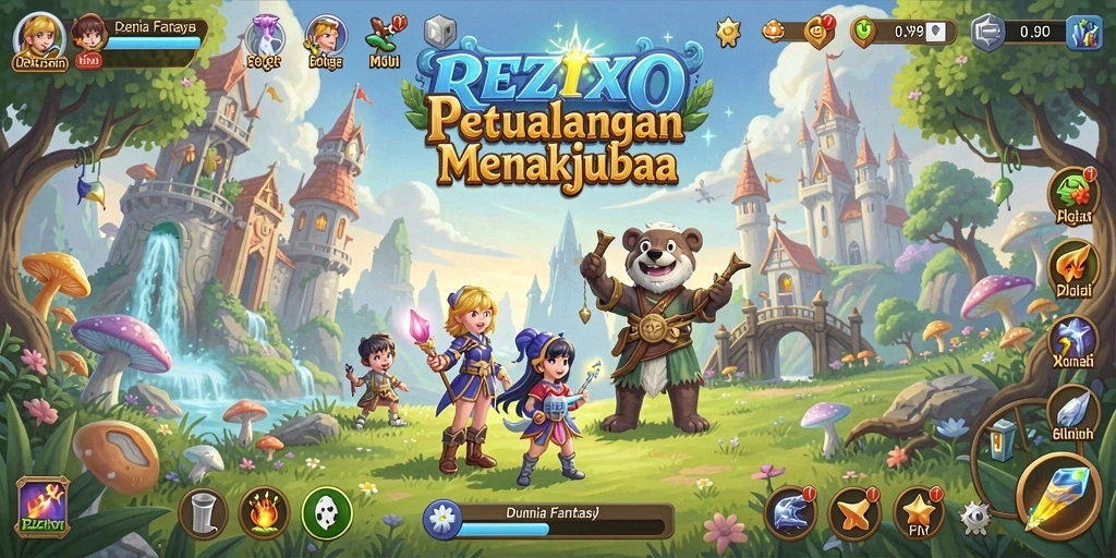 Tampilan utama gameplay REZIXO yang menakjubkan dan penuh petualangan.