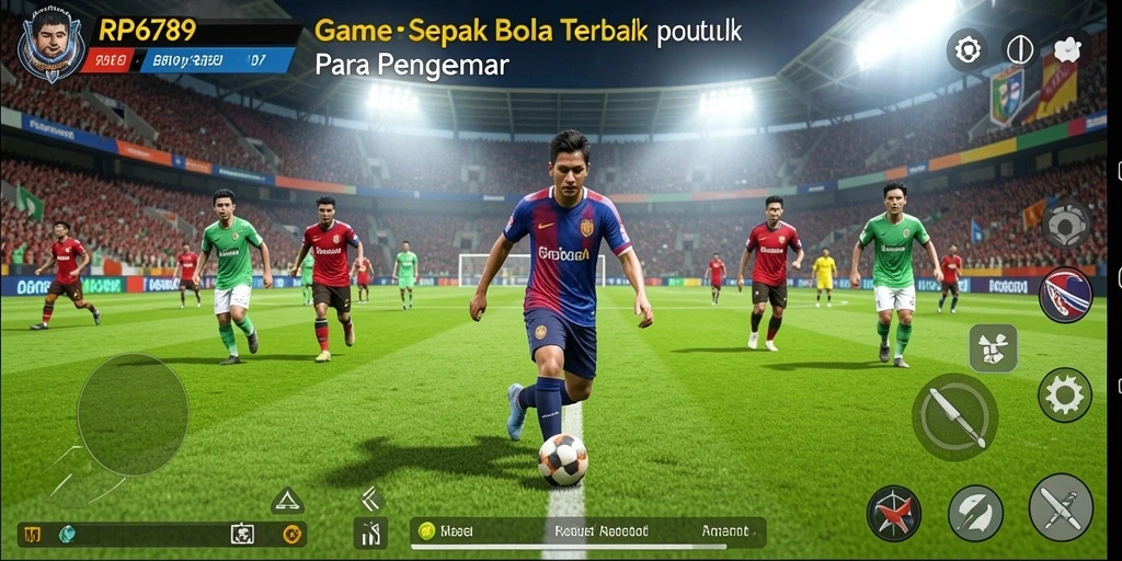 Tangkapan layar gameplay RP6789 yang menampilkan aksi sepak bola yang mendebarkan.
