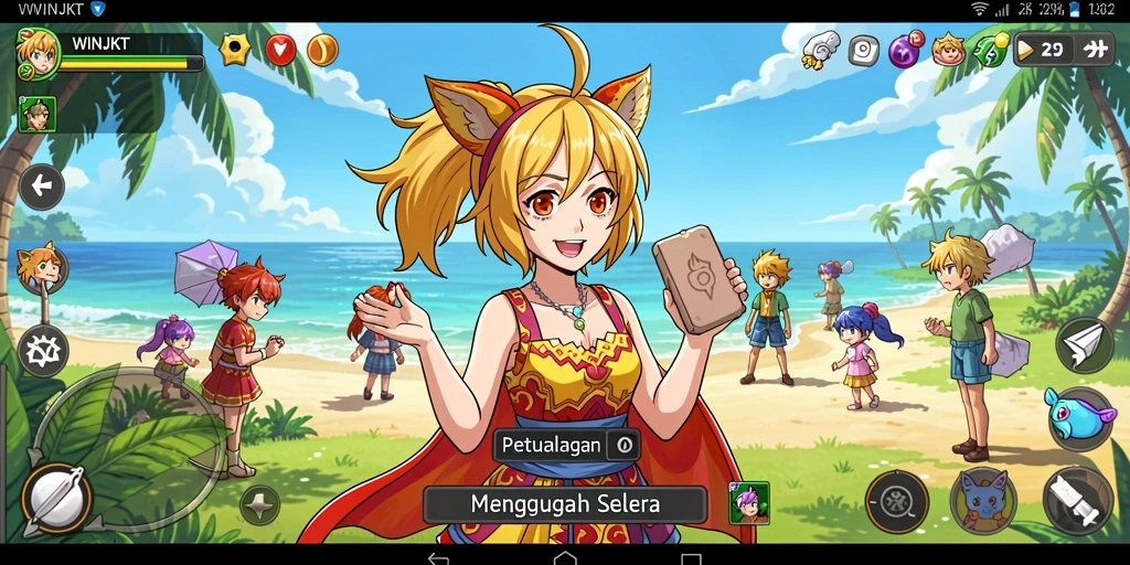 Tampilan gameplay WINJKT dengan berbagai karakter Anime.